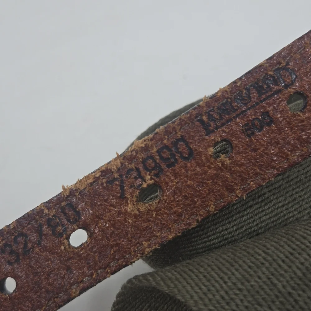 LL BEAN Golf‎ Belt Men 44 Brown Leather Green Canvas Brass Buckle Made USA